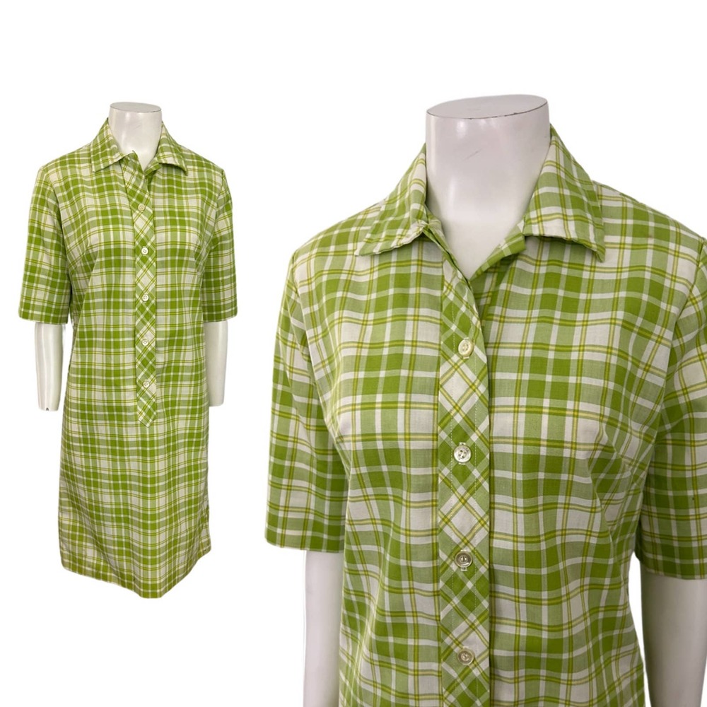 Green Plaid Shirt Dress